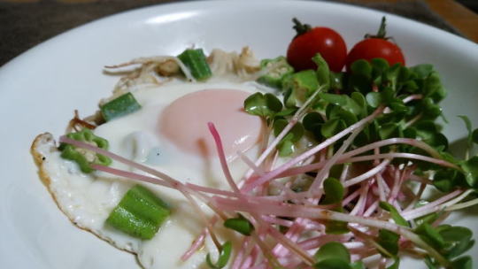 オクラとえのきたけの目玉焼き